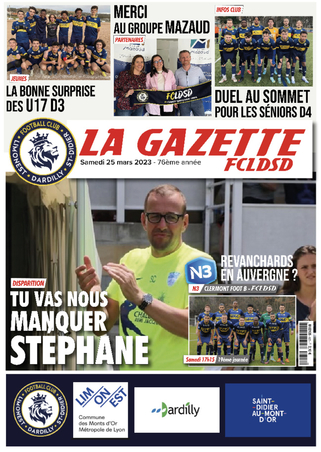 GAZETTE du FCLDSD - A la UNE samedi 25 mars