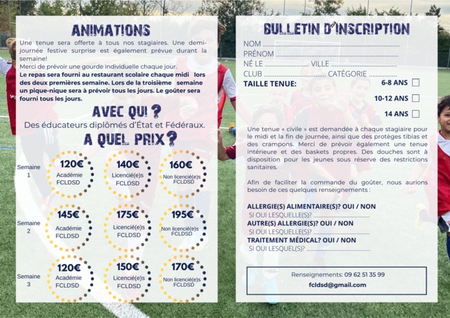 Stages été FCLDSD - C'est parti pour les inscriptions