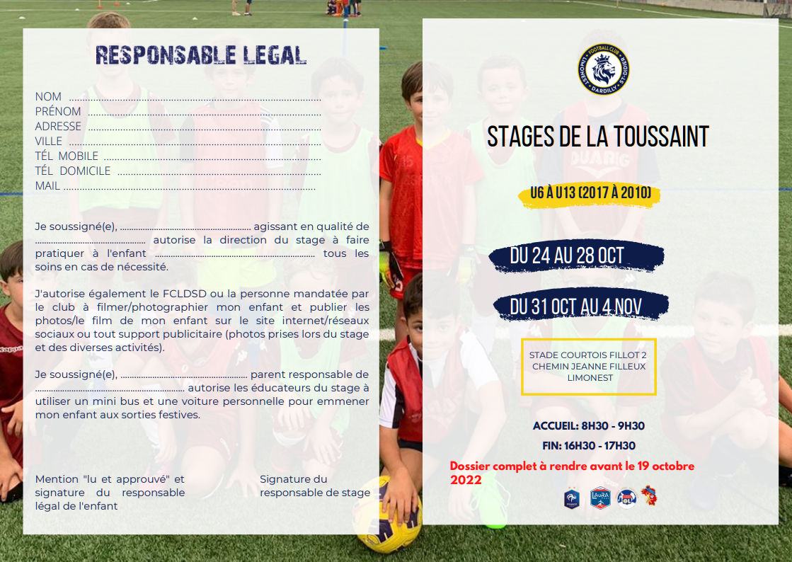 Stage Toussaint - Bulletin d'inscription